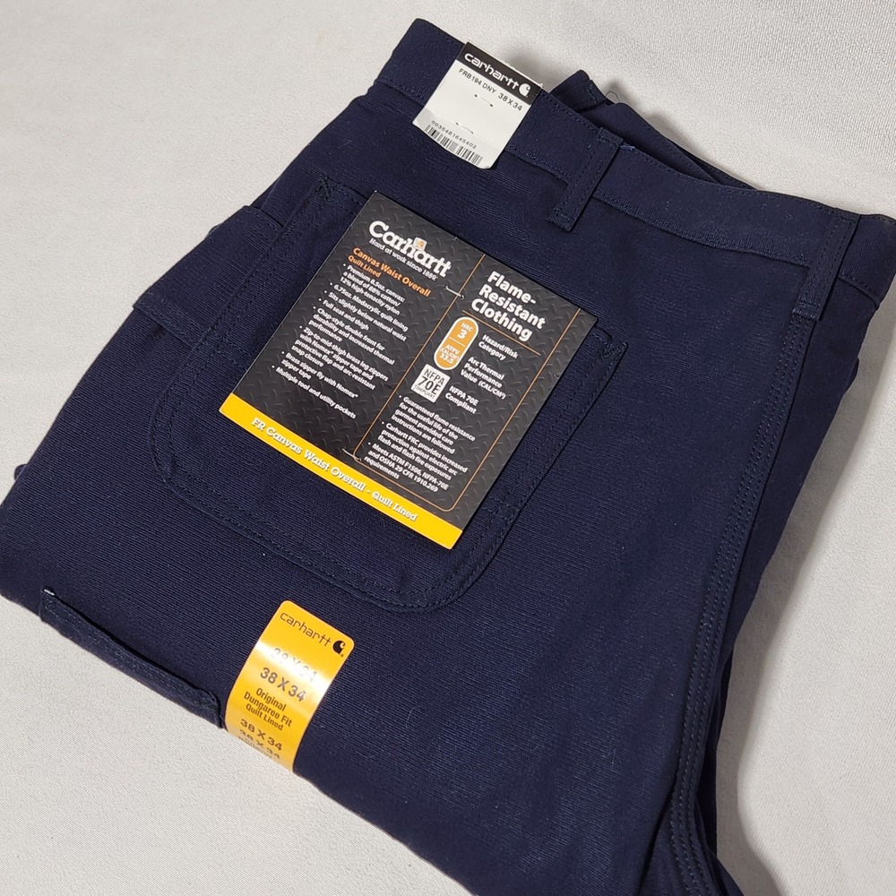 Carhartt FR Canvas Waist Overall Quilt Lined Pant/Jean Navy 38x34 FRB194 HRC 3 - Picture 1 of 14